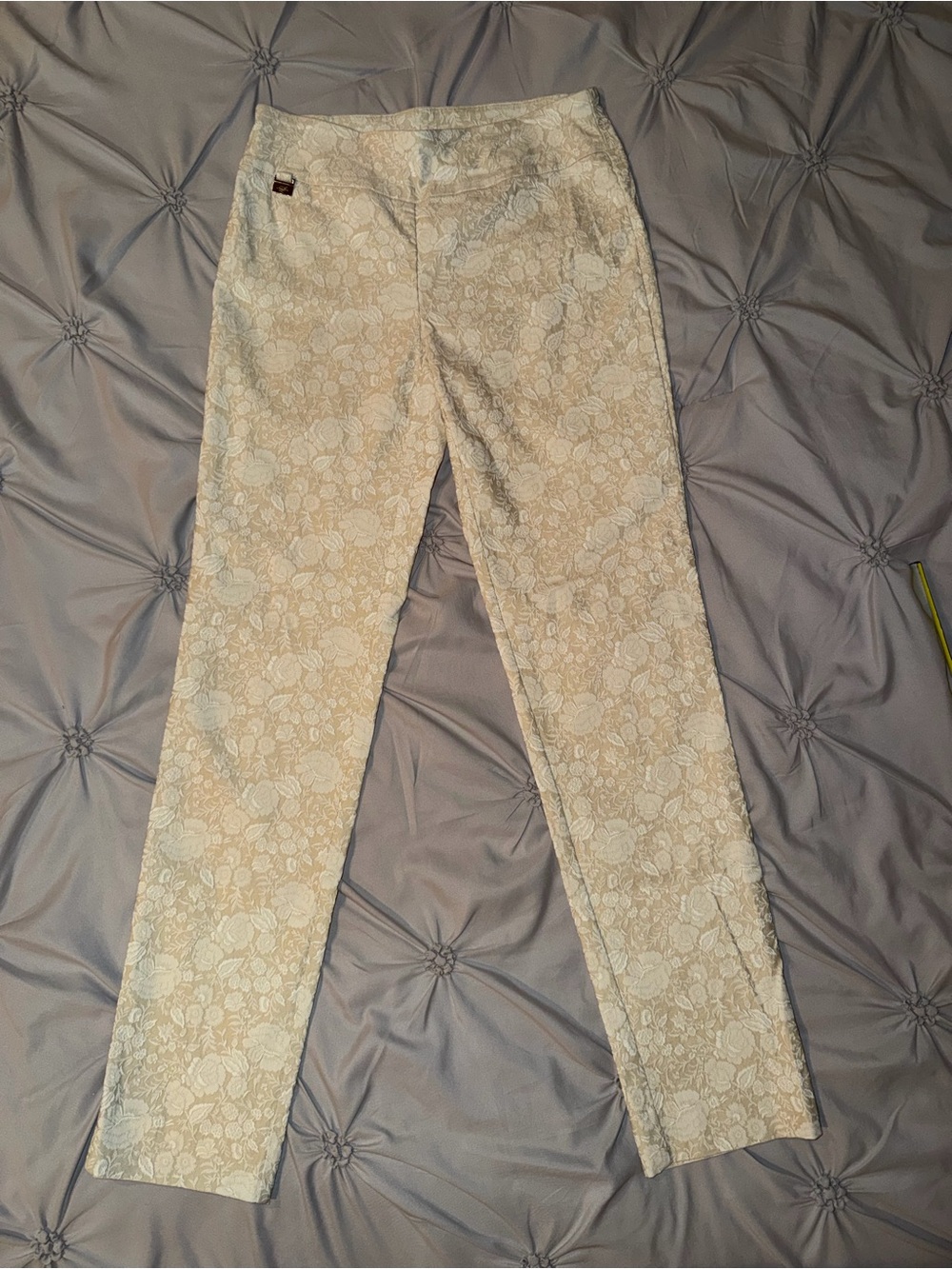 LISETTE Cream Floral Jacquard Dress Pants